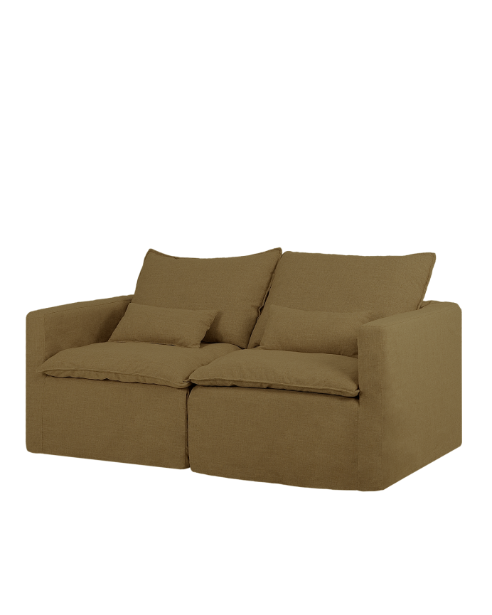 Modulares Sofa aus abnehmbarer Baumwolle und Leinen in geradem Design in grünem Farbton, 196x96cm.