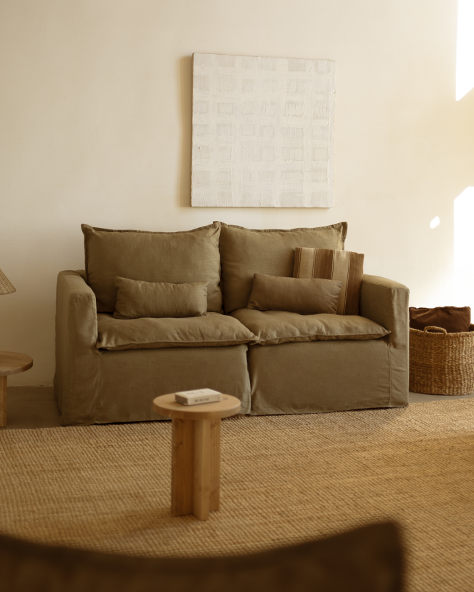 Modulares Sofa aus abnehmbarer Baumwolle und Leinen in geradem Design in grünem Farbton, 196x96cm.