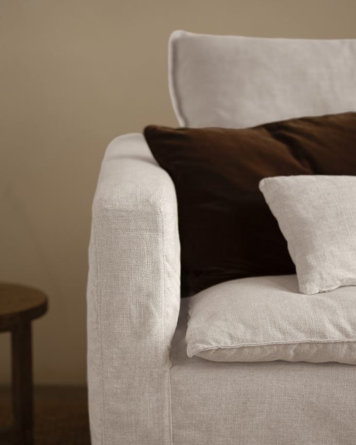 Modulares, gerade geschnittenes Sofa aus abnehmbarem Baumwoll- und Leinenbezug in Weiß, 196x96 cm.