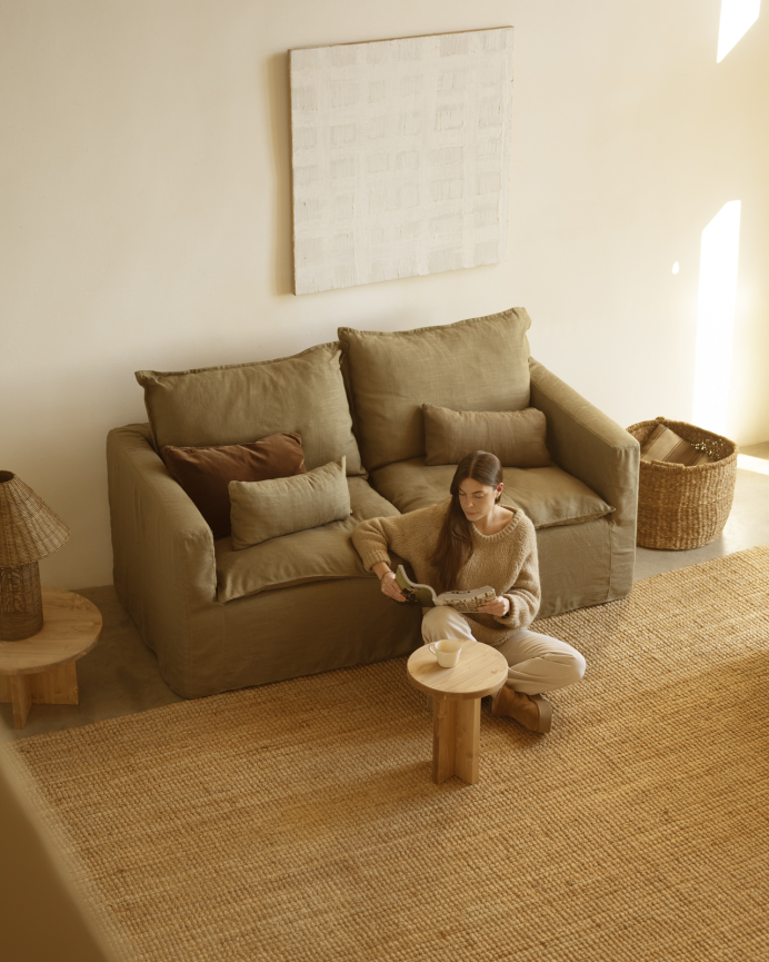 Modulares Sofa aus abnehmbarer Baumwolle und Leinen in geradem Design in grünem Farbton, 196x96cm.