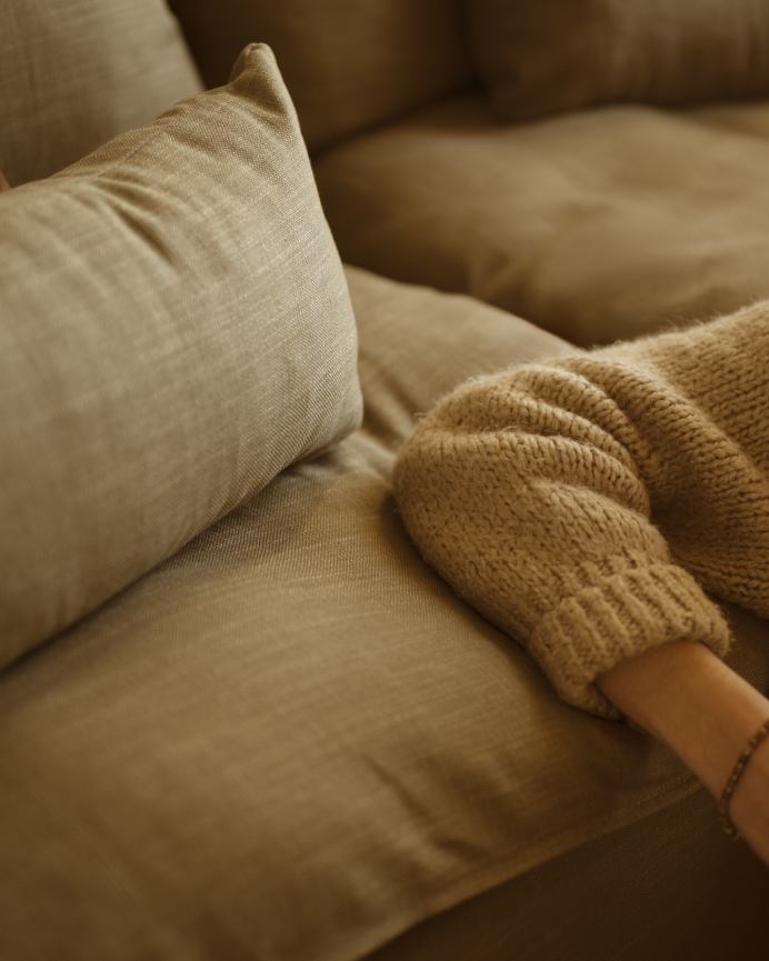 Modulares Sofa aus abnehmbarer Baumwolle und Leinen in geradem Design in grünem Farbton, 196x96cm.