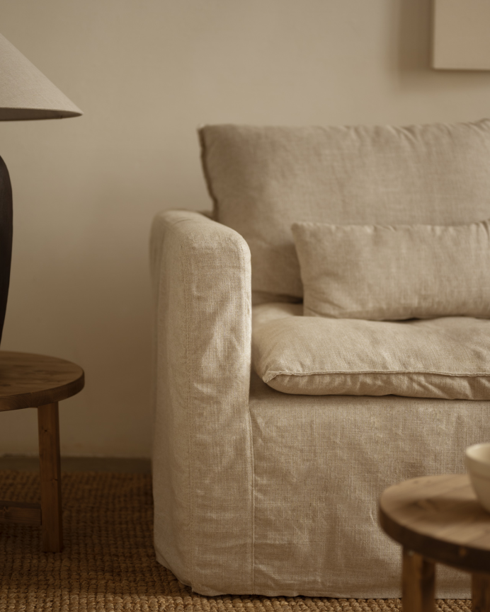 Modulares gerades Sofa aus Baumwolle und Leinen in Beige, abnehmbar, Maße 196x96 cm