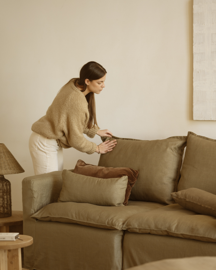Modulares Sofa aus abnehmbarer Baumwolle und Leinen in geradem Design in grünem Farbton, 196x96cm.