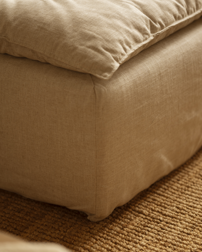 Modulares 3-Sitzer-Sofa mit rechter Chaiselongue aus abnehmbarem Baumwoll- und Leinenbezug in Beige, Maße 285x185cm.