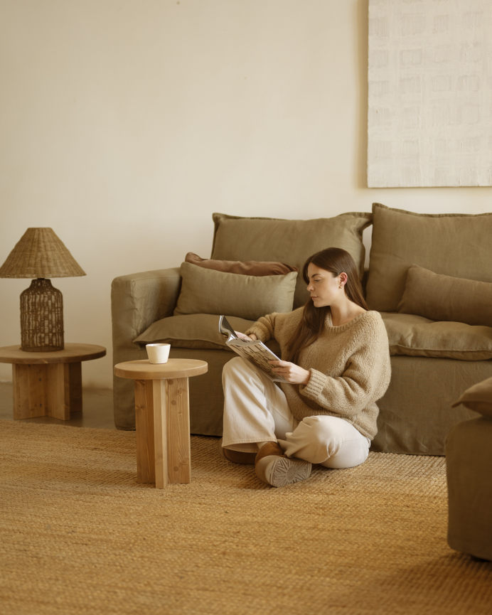Modulares Sofa aus abnehmbarer Baumwolle und Leinen in geradem Design in grünem Farbton, 196x96cm.