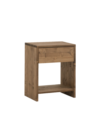 Massives Holz-Nachttisch mit einer Schublade in dunkler Eichenfarbe in verschiedenen Größen.