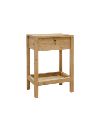 Mesita de noche de madera maciza con un cajón en tono roble medio de 61x42cm
