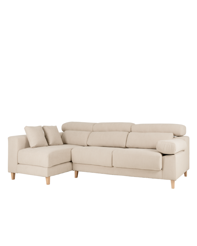 Sofa mit beigem Chaiselongue in verschiedenen Größen.