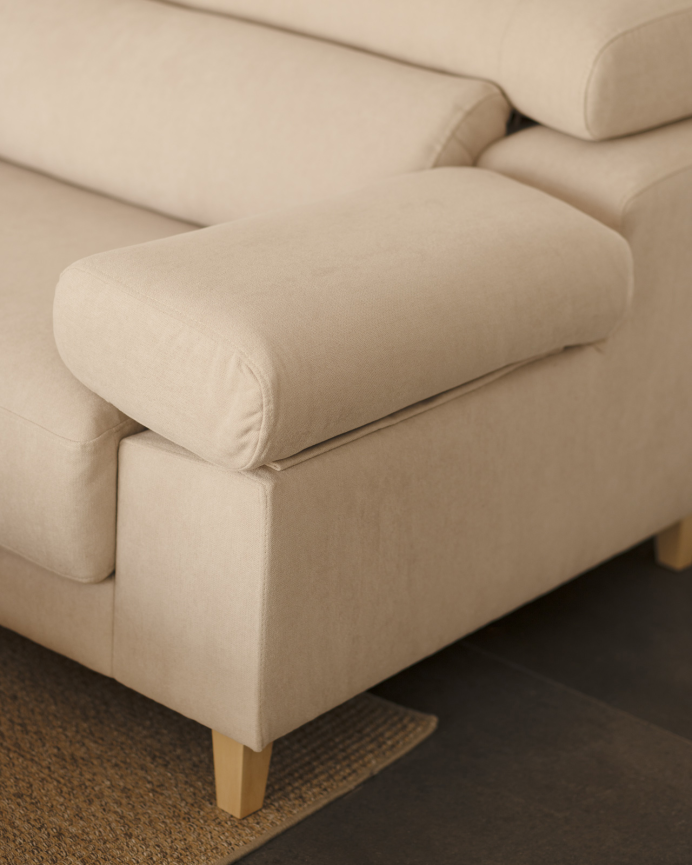 Sofa mit beigem Chaiselongue in verschiedenen Größen.