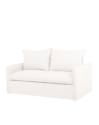 Ausziehbares Schlafsofa aus Baumwolle und Leinen in Weiß, abnehmbarer Bezug, 185x95 cm.