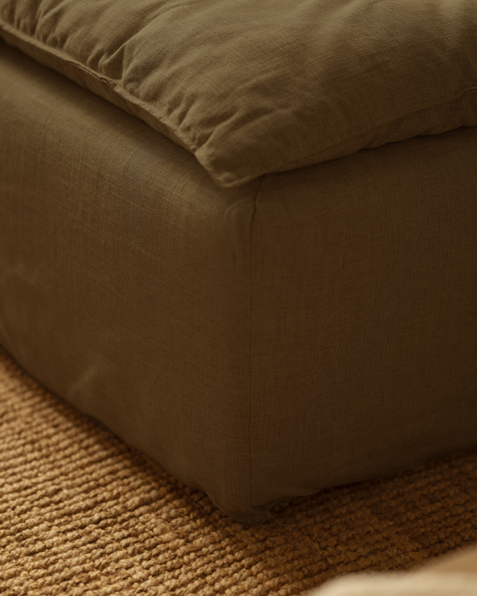 Sofá modular de 3 plazas con chaise longue izquierdo de algodón y lino desenfundable tono verde de 285x185cm