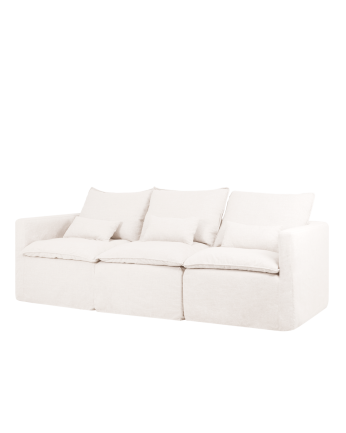 Modulares Sofa aus Baumwolle und Leinen in Weiß, 285x96cm, abnehmbarer Bezug.