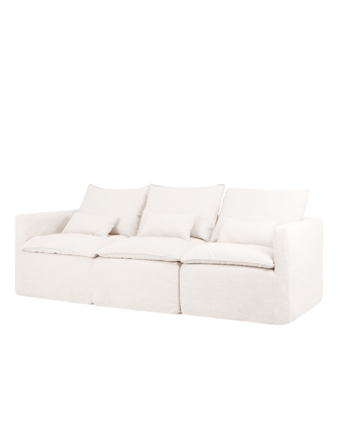 Modulares Sofa aus Baumwolle und Leinen in Weiß, 285x96cm, abnehmbarer Bezug.