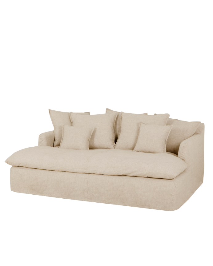 Langes Sofa aus Baumwolle und Leinen mit abnehmbarem Bezug in Beigetönen, verschiedene Größen.