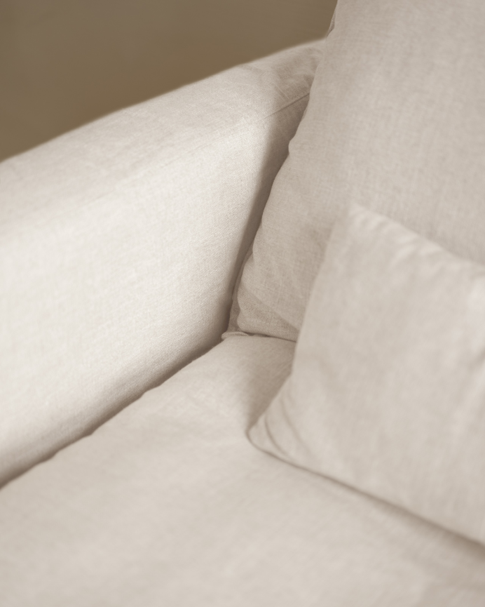 Modulares Sofa aus Baumwolle und Leinen in Weiß, 285x96cm, abnehmbarer Bezug.