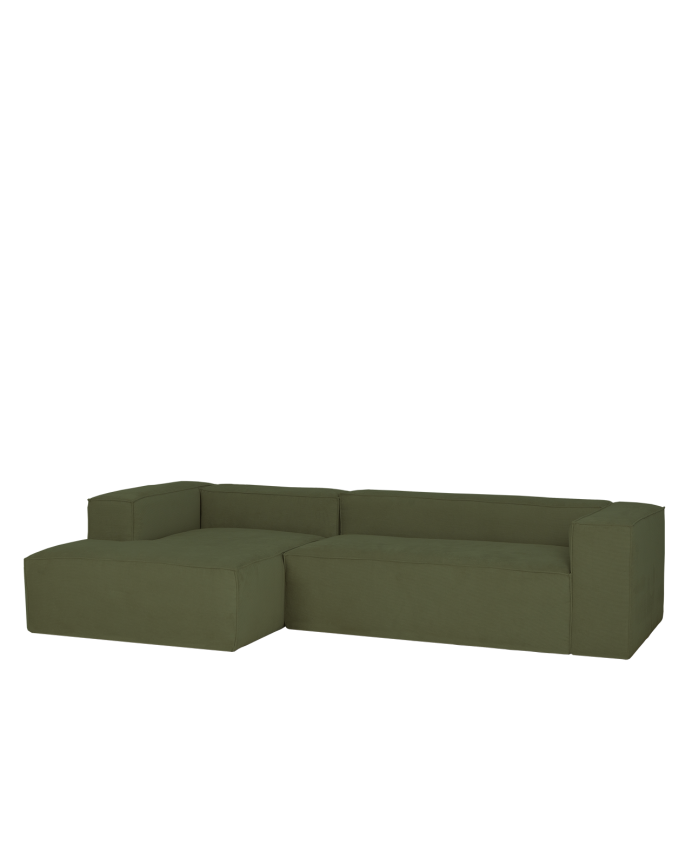 Sofa mit grünem Samt-Chaiselongue in verschiedenen Größen