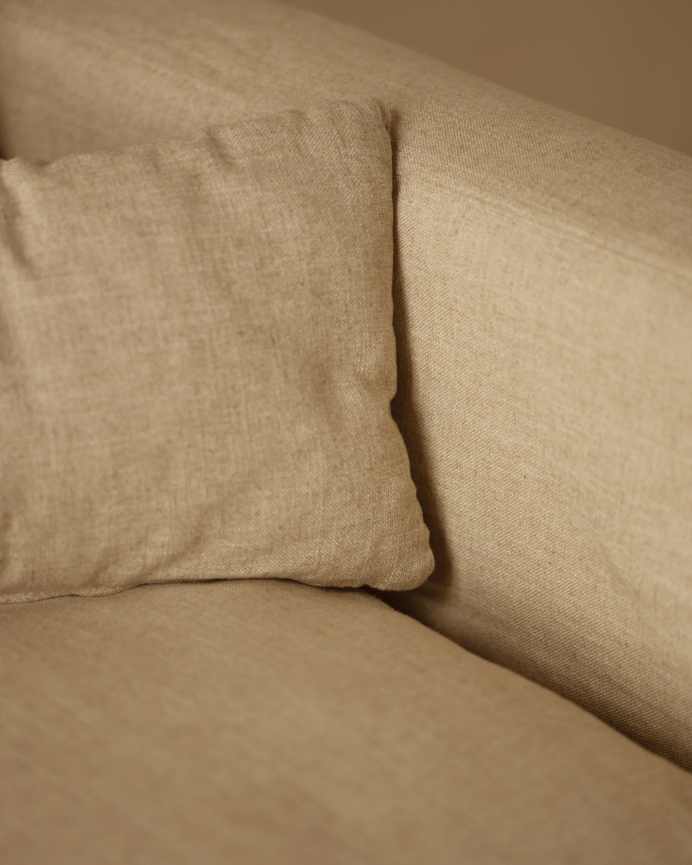 Modulares 3-Sitzer-Sofa mit abnehmbarem linken Chaiselongue aus Baumwolle und Leinen in Beigefarben, Maße 285x185 cm.