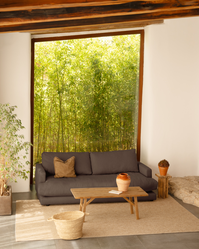 Gerades Sofa in dunkelgrauem Farbton, 216 cm lang