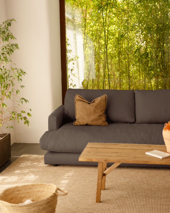 Gerades Sofa in dunkelgrauem Farbton, 216 cm lang