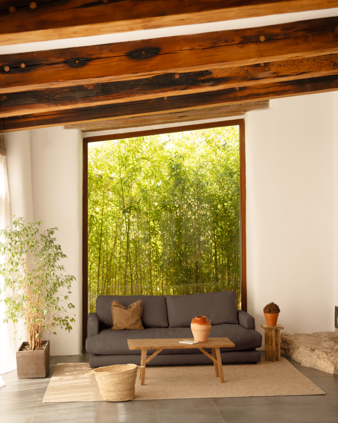 Gerades Sofa in dunkelgrauem Farbton, 216 cm lang