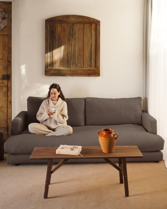 Gerades Sofa in dunkelgrauem Farbton, 216 cm lang