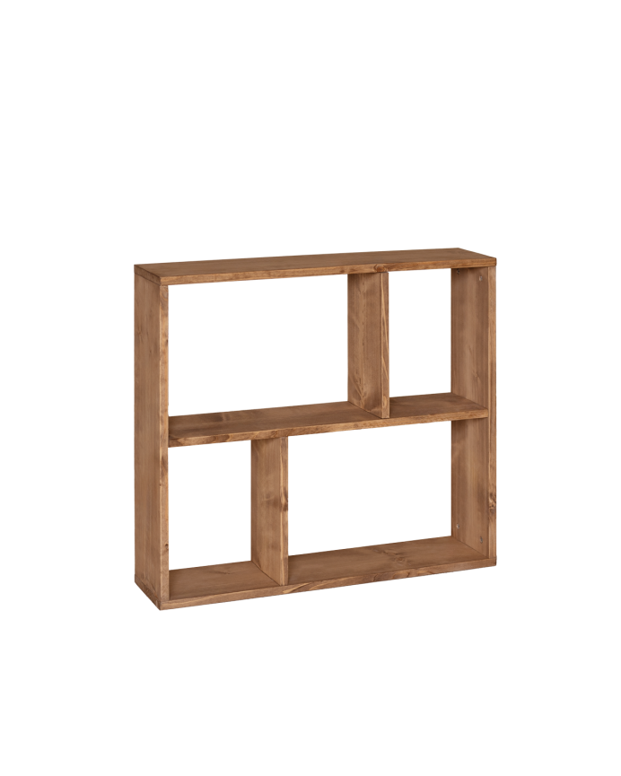Mueble auxiliar de madera maciza en tono roble oscuro con 1 estante y 2 separadores