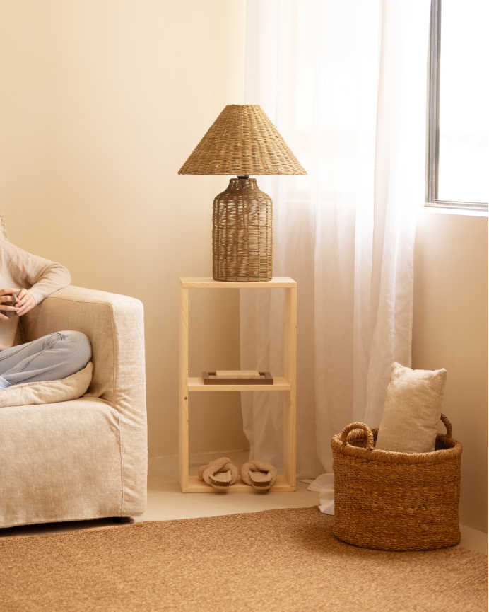 Estanteria de madera maciza en tono natural con 1 estante