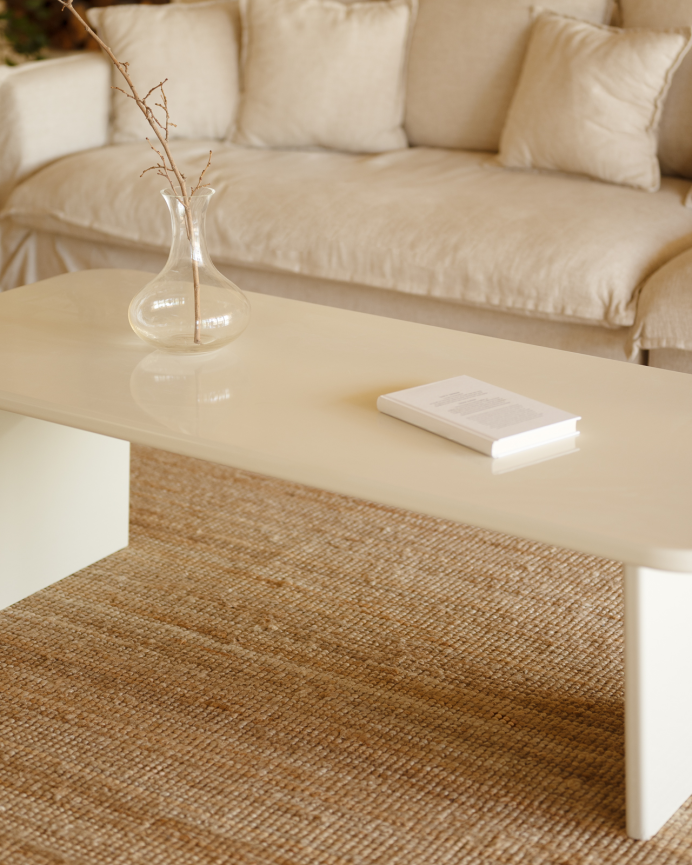 Couchtisch in glänzendem Lack in Off-White in verschiedenen Größen