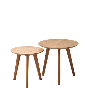 2er-Set Beistelltische aus furniertem Holz in Naturfarbe, 50 cm Ø und 40 cm Ø