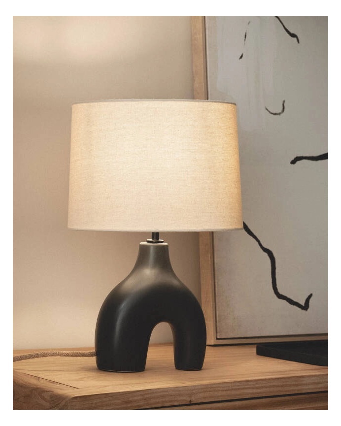 Tischleuchte aus Keramik und Leinen schwarz 47cm