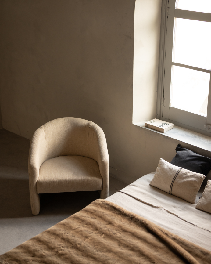 Runder Sessel gepolstert mit Stoff Beige 80x85cm