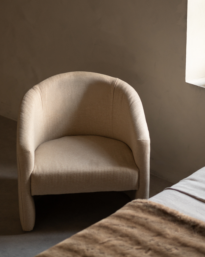 Runder Sessel gepolstert mit Stoff Beige 80x85cm