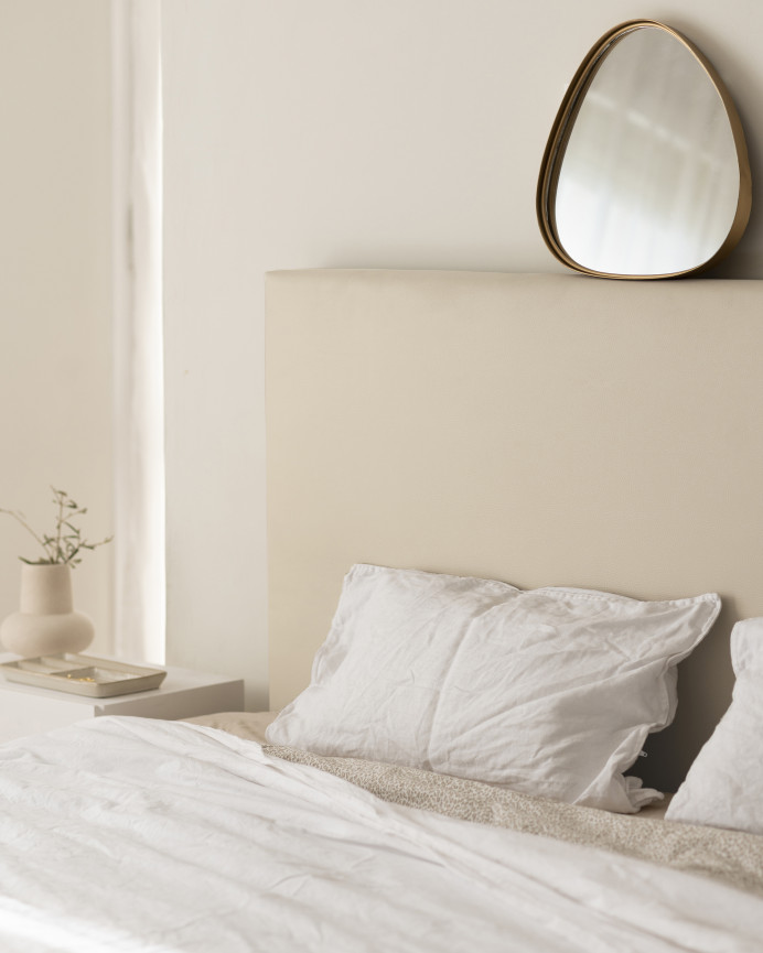 Upholstered headboard in smooth beige faux leather in various sizes