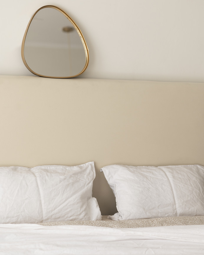 Upholstered headboard in smooth beige faux leather in various sizes