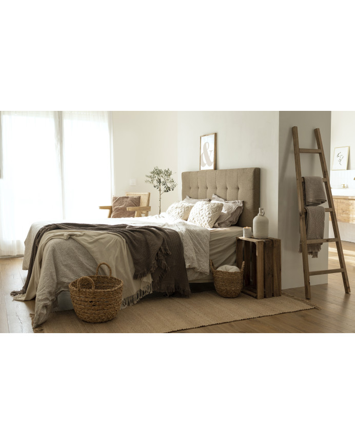 Polyester upholstered headboard with pleats in brown color of various sizes