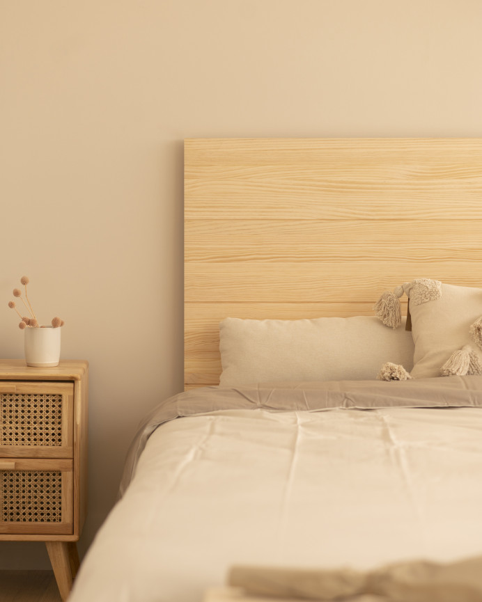 Solid wood headboard in natural tone available in various sizes.