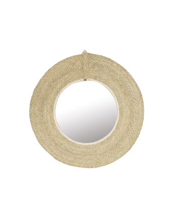 Round mirror made of various sizes of esparto grass