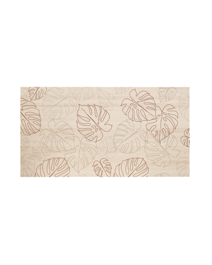 Solid wood headboard with 'Leaves lines' pattern in natural tone available in various sizes.
