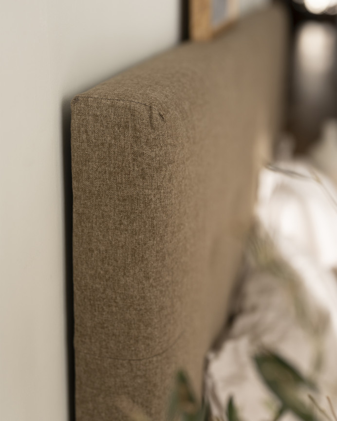 Polyester upholstered headboard with pleats in brown color of various sizes