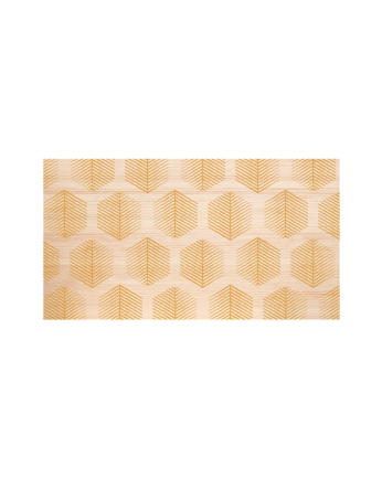Solid wood headboard stamped with Hexagonal Leaves II pattern in natural tone of various sizes.