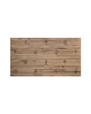 Solid wood headboard with a Flowers one line pattern in a dark oak tone of various sizes