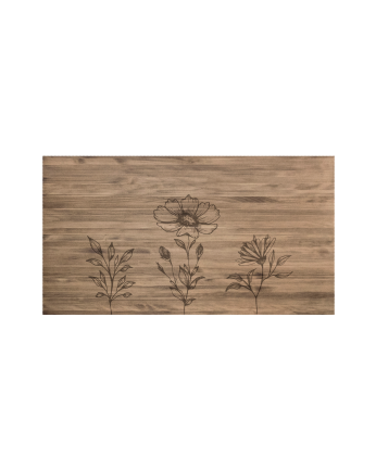 Solid wood headboard with Three flowers pattern in dark oak tone of various sizes.