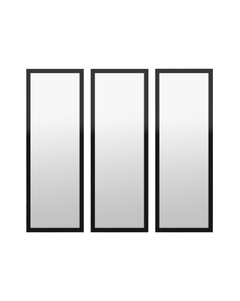 Set of 3 rectangular wall mirrors in black wood tone, measuring 90x30cm.