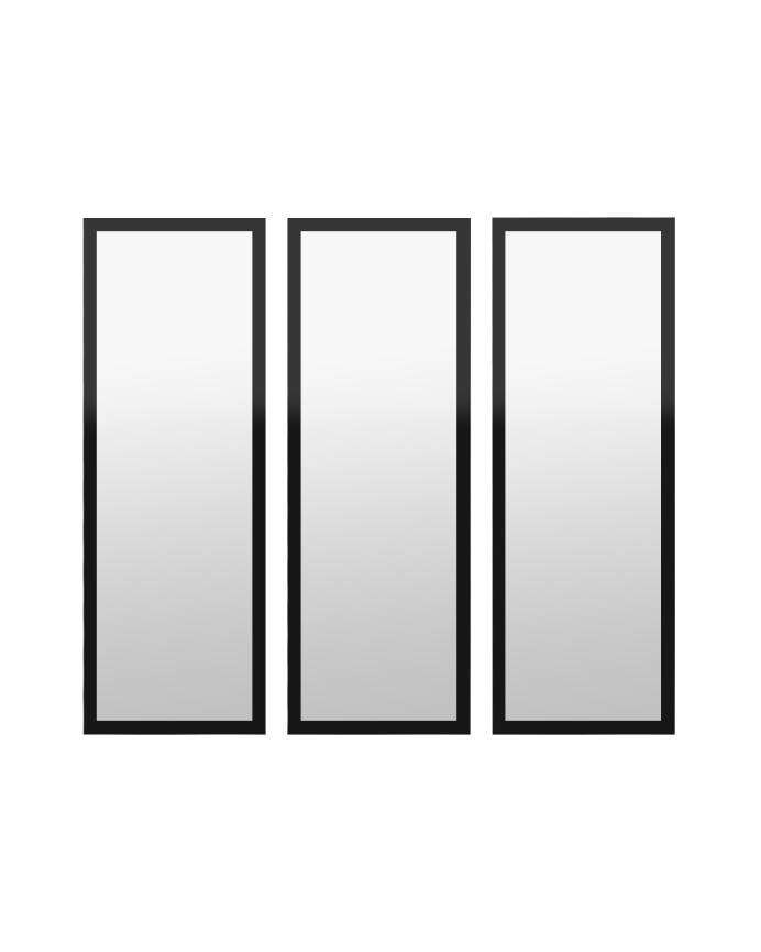 Set of 3 rectangular wall mirrors in black wood tone, measuring 90x30cm.