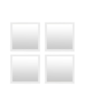 Set of 4 square wall mirrors in white wood tone, 30x30cm.