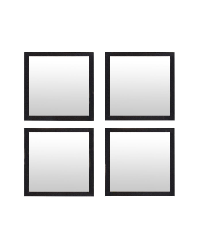 Set of 4 square wall mirrors in black wood tone measuring 30x30cm.