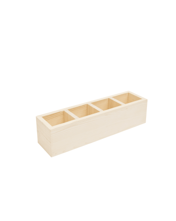 Organizer with four natural tone solid wood compartments of 10x40cm.