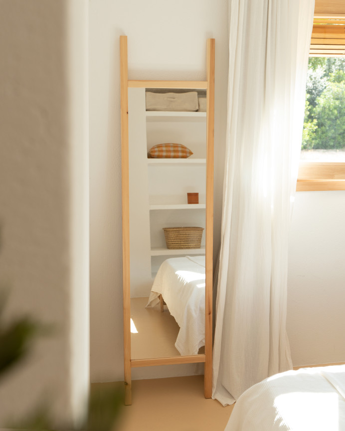 Solid wood natural tone 45x180cm mirror.