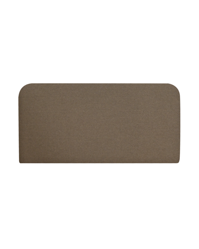 Upholstered horizontal headboard with a wooden frame finished in brown in various sizes.