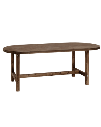 Oval solid wood dining table in walnut tone available in various sizes.